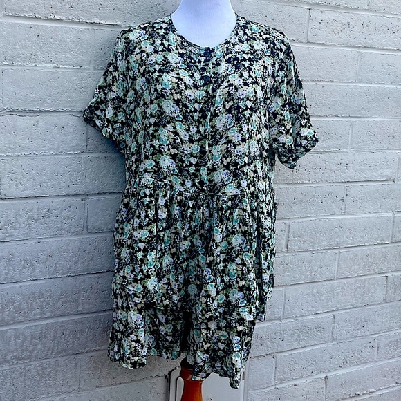 ASOS DESIGN Floral Print Tiered Button Front Dress Women US 12 UK 16 - Picture 1 of 8